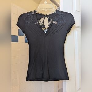 Casting black short sleeve top with lace detailing Top Size XS